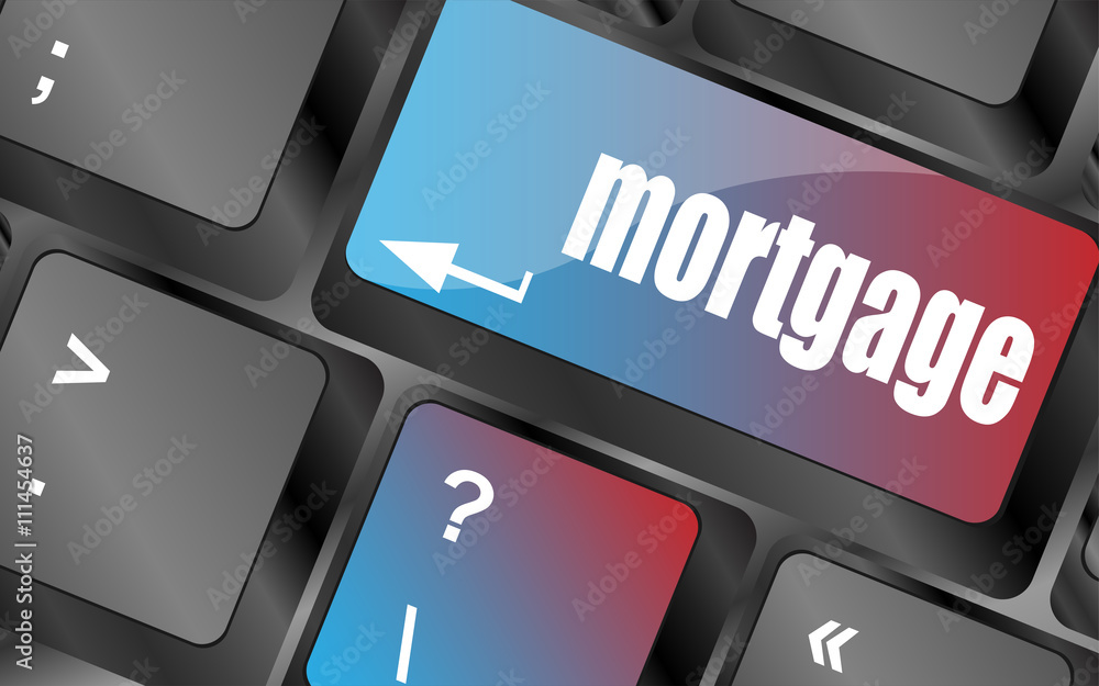 Poster keyboard with single button showing the word mortgage, vector, keyboard keys, keyboard button