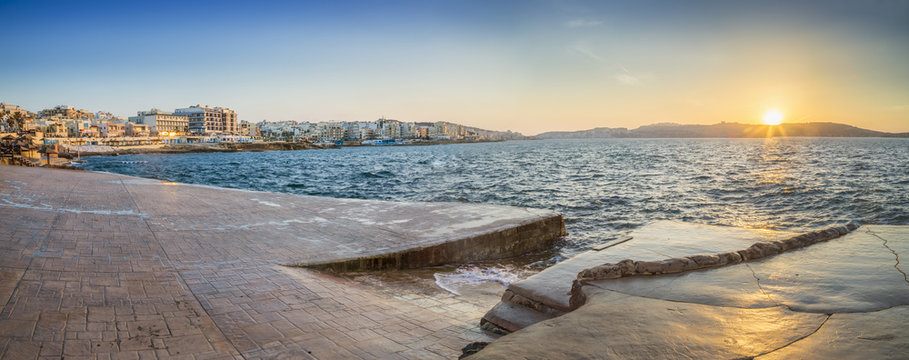 Malta - Panoramic view of Bugibba at sunset