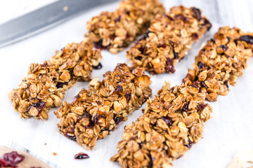 Homemade Granola Bars with Peanuts and Cranberries (selective fo