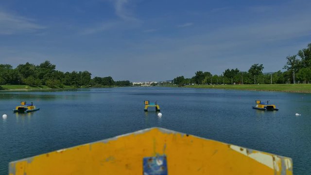 Marked trails to the lake for rowers. Jarun, Zagreb spring 2016.