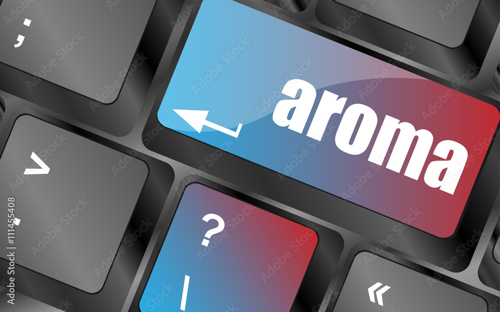 Poster button with aroma on computer keyboard key, vector illustration, keyboard keys, keyboard button