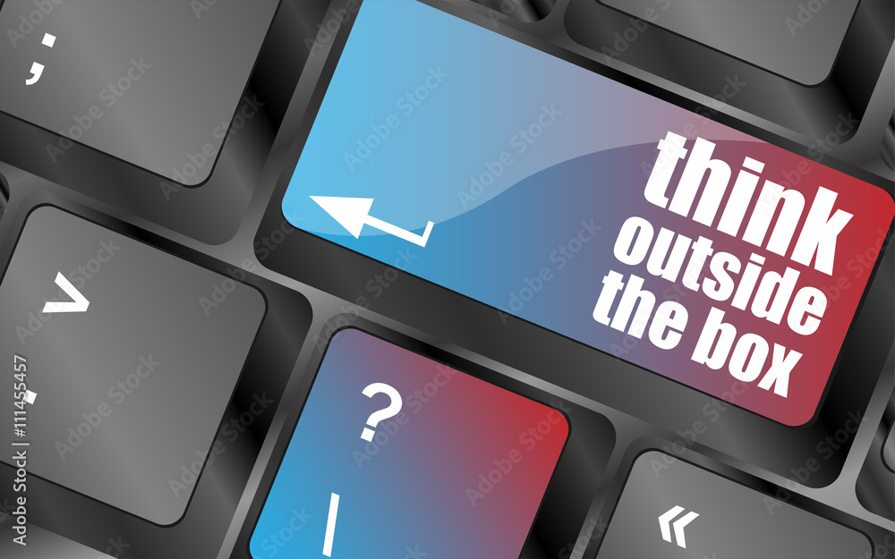 Poster think outside the box words, message on enter key of keyboard vector, keyboard keys, keyboard button