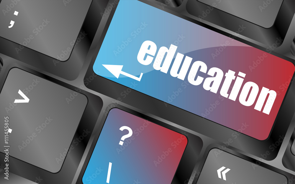 Poster computer keyboard with key education, internet learn concept vector, keyboard keys, keyboard button