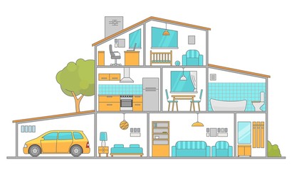 Interiors room with furniture. Flat style vector illustration