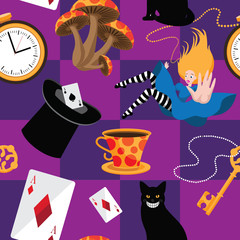 Seamless Alice in Wonderland pattern. EPS 10 vector.