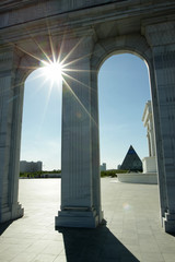 column, arch, rays, sun, city, architecture, area, Kazakhstan, Astana, classicism