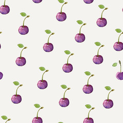 Seamless pattern with watercolor cherry.