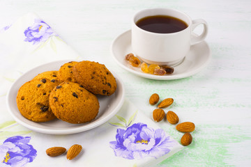 Homemade cookies,  tea cup and almond