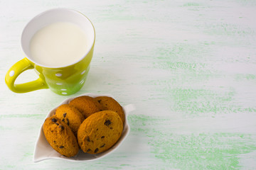 Milk and cookies, copy space