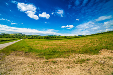 Agriculture on the hills of Tuscany and Romagna Apennines