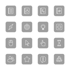 line web icon set on gray rounded rectangle for web design, user interface (UI), infographic and mobile application (apps)