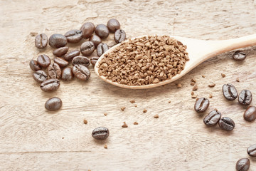 Coffee in wooden spoon, vintage style.