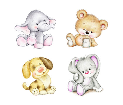 Set of animals - elephant, bunny, bear, dog