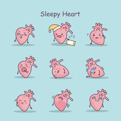 Sleepy cartoon heart set