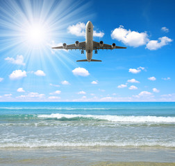 Landing an aircraft on a tropical island.
