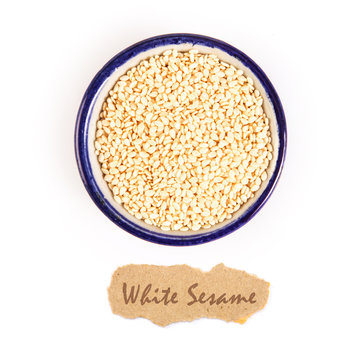White sesame in a cup ,Overhead view
