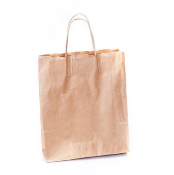 brown paper shopping bag on white background