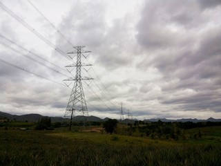 High voltage pole on pineapple fields
