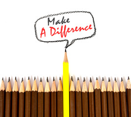 yellow wooden pencil arrange  with make a difference concept