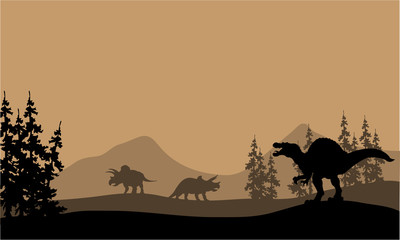 Silhouette of spinosaurus and Triceratops