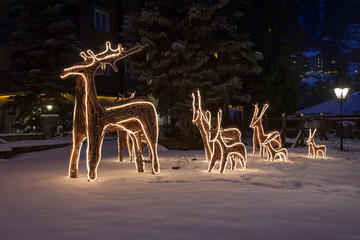 Reindeer sculptures with lights in Zermatt, Switzerland