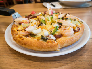 delicious pizza with seafood