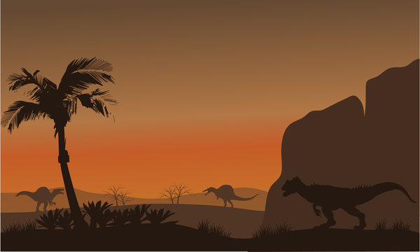 Silhouette of Spinosaurus and Allosaurus