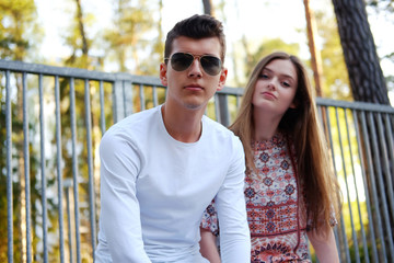 Naklejka premium Loving adult couple in summer park.