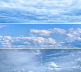Set of Bright Blue Sky Backgrounds with White Clouds