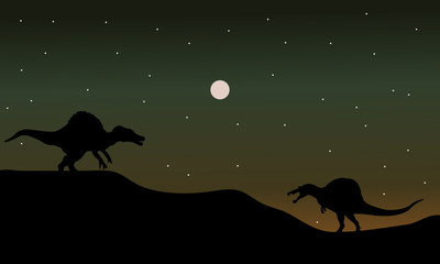Spinosaurus in hills scenry silhouette