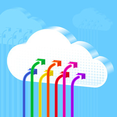 Cloud data concept with cables and sky
