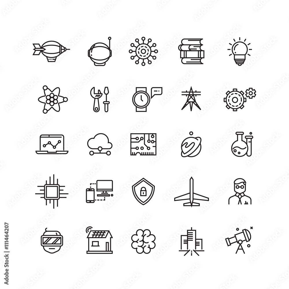 Canvas Prints Science, media and internet thin line vector icons. Science web and technology science icon illustration