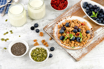 Healthy diet Breakfast on wooden table.