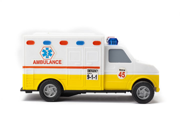 miniature ambulance on white background
