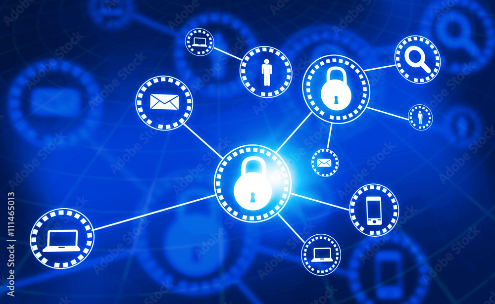 Aufkleber internet security. pad lock on digital tech background