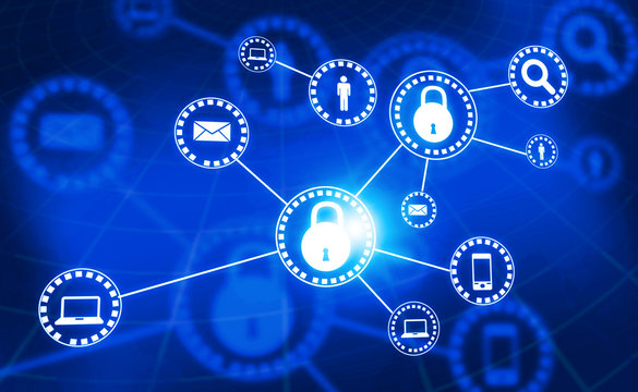 Internet security. Pad lock on digital tech background