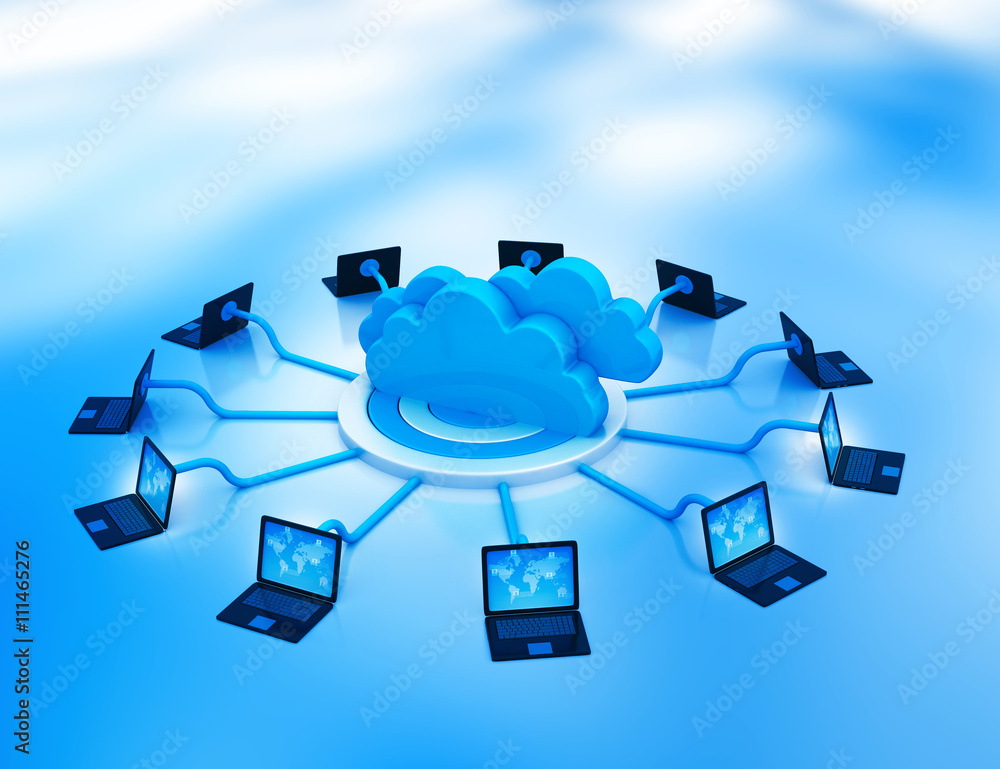 Poster 3d render of cloud computing concept, abstract technology background.