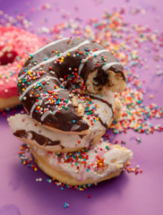 Donuts on color background.