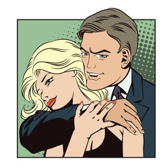 People in retro style pop art. Couple in love.