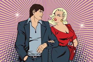 Fototapeta premium People in retro style. Loving couple on walk.