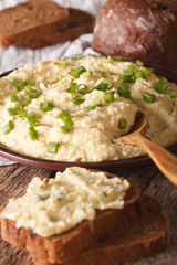 Jewish cuisine: pate of herring - forshmak close-up. vertical
