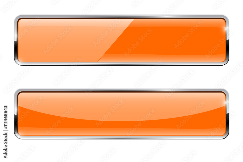 Wall mural glass buttons. orange rectangular button with metal frame