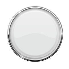 Glass button. White round button with metal frame