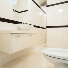 Fototapeta na wymiar Interior of toilet with beige and black tiles