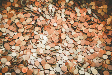 Satang coin pile. Satang is Thai money. 