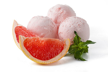 Three balls of grapefruit ice cream