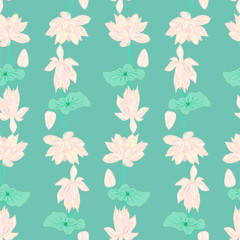 Hand drawn background of Beautiful lotus flowers and leaves.