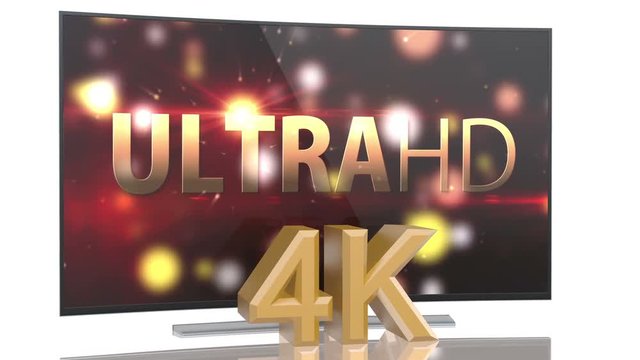 UltraHD Smart Tv with Curved screen on white background animation