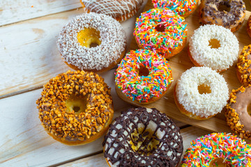 Donut. Sweet icing sugar food. Dessert colorful snack.