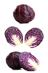 Fototapeta premium cabbage and cut the cabbage into two parts on a white isolated background
